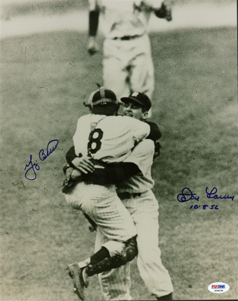 Yogi Berra & Don Larsen Signed 11" x 14" Perfect Game Photograph (PSA/DNA)