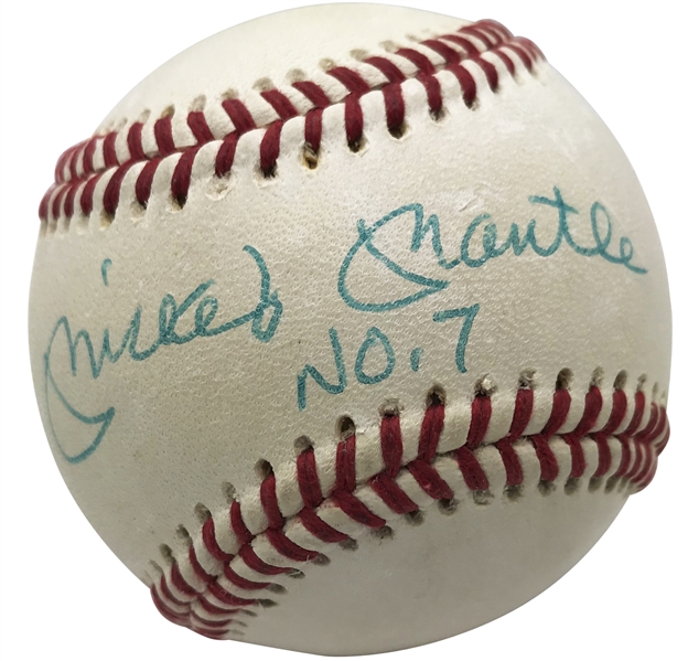 Mickey Mantle Signed & Inscribed "No. 7" Official Baseball (JSA)