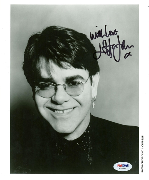 Elton John Near-Mint Signed 8" x 10" Black & White Photo (PSA/DNA)