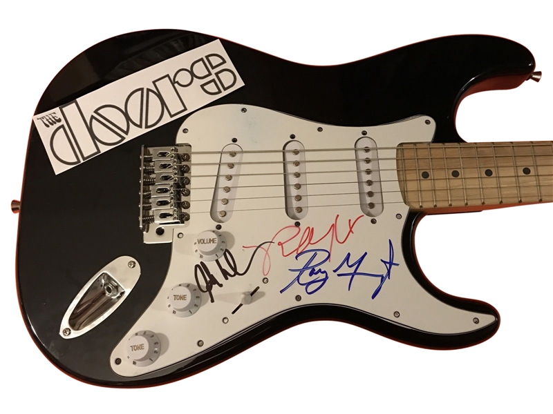 The Doors Signed Guitar By All 3 Members: Robby Krieger, Ray Manzarek, and John Densmore (BAS/Beckett Guaranteed)