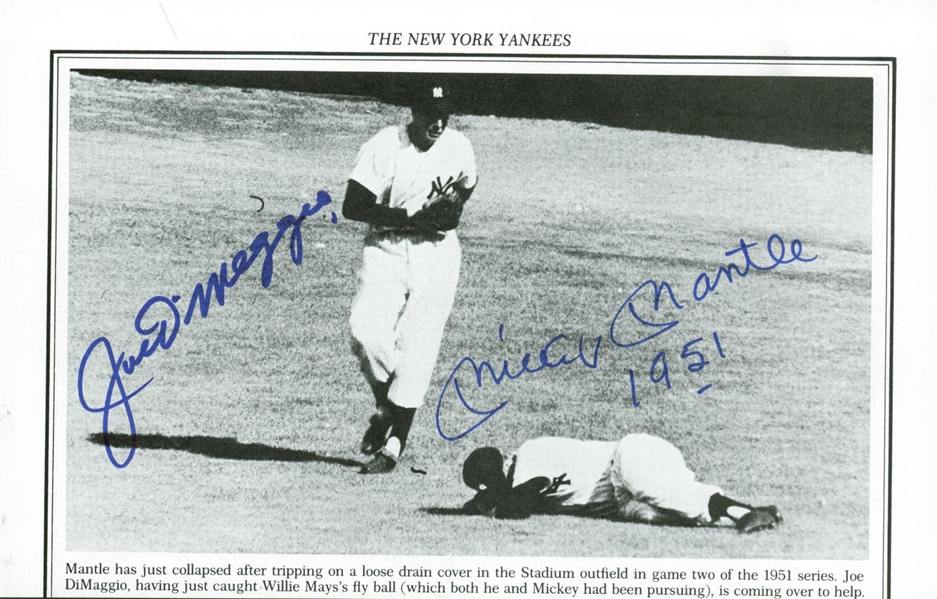 Mickey Mantle & Joe DiMaggio Rare Dual Signed 4" x 6" 1951 World Series Game 2 Magazine Photograph w/ 1951 Inscription! (Beckett/BAS Guaranteed)