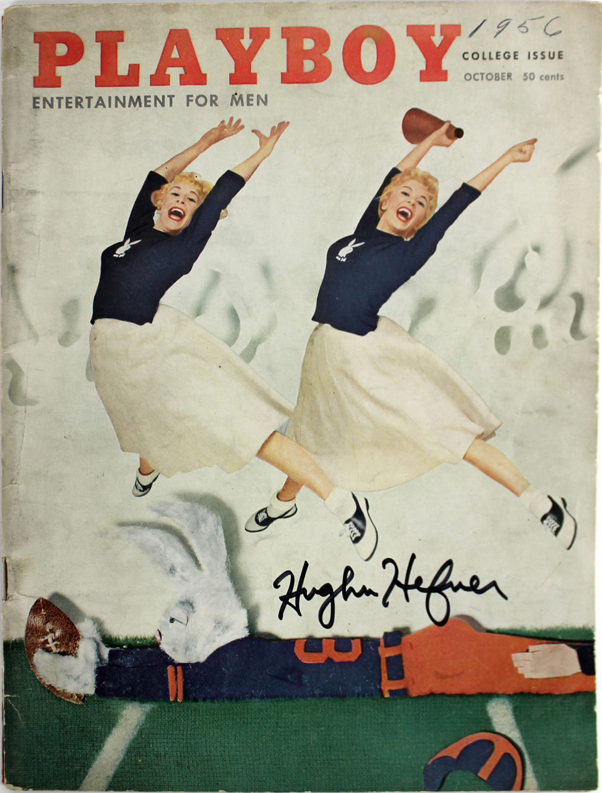 Lot Detail Hugh Hefner Signed October 1956 Playboy College Issue Bas