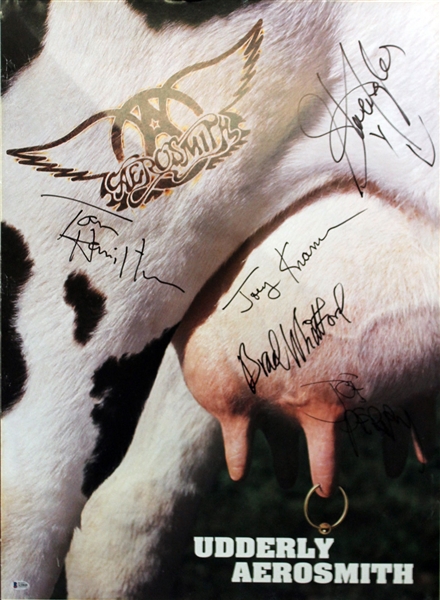 Aerosmith Group Signed 23" x 32" "Udderly Aerosmith" Poster w/ Superb Signatures! (BAS/Beckett)