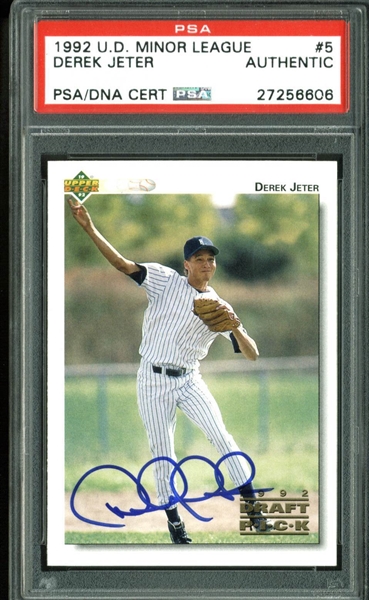 Derek Jeter Signed 1992 Upper Deck Minor League Card (PSA/DNA Encapsulated)
