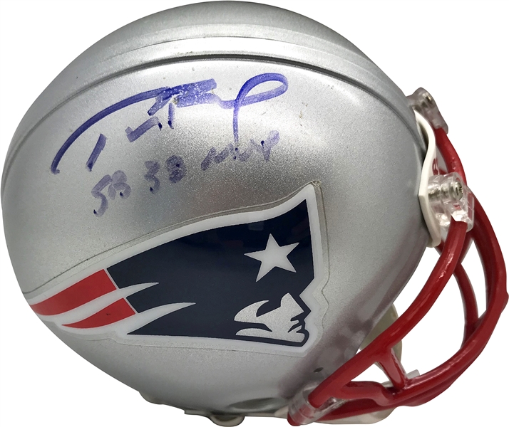 Tom Brady Signed New England Patriots Mini Helmet w/ "SB 38 MVP" (Tristar)