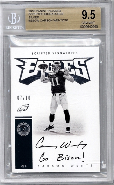 Carson Wentz Signed 2016 Panini Encased Silver Rookie Card BGS 9.5 w/ 10 Auto!