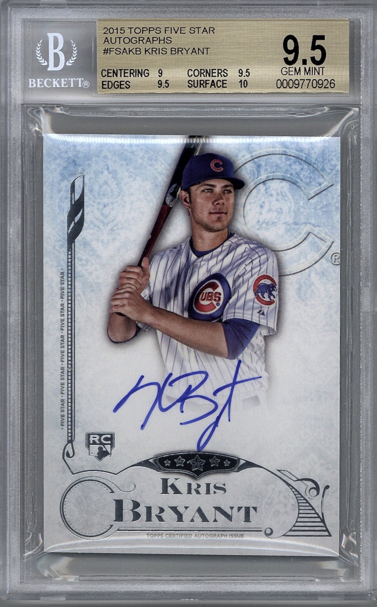 Lot Detail - Kris Bryant Signed 2015 Topps Five Star #FSAKB Rookie Card ...