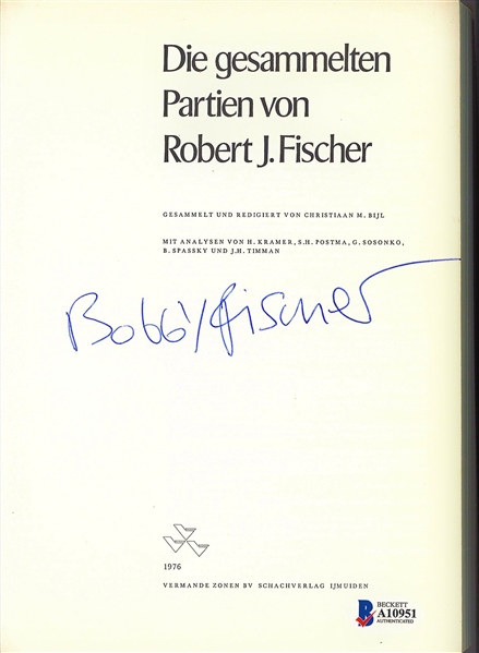 Bobby Fischer Signed German Chess Strategy Book (Beckett/BAS)