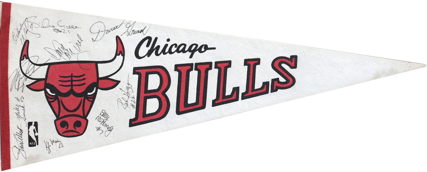 1985-86 Chicago Bulls Multi-Signed Pennant (10 Sigs) with Jordan! (BAS/Beckett)