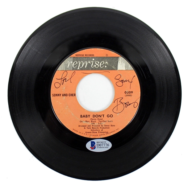 Sonny Bono Signed "Baby Dont Go" 45 Vinyl Record Album (BAS/Beckett)