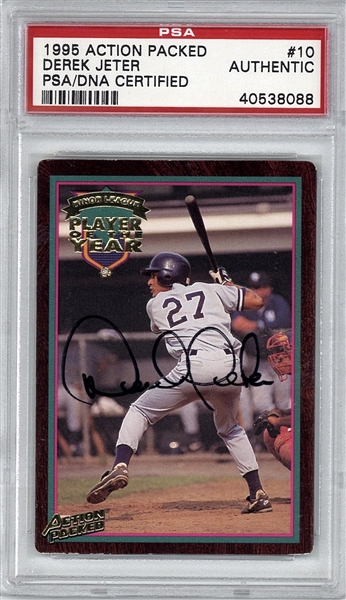 Derek Jeter Signed 1995 Action Packed #10 Rookie Card (PSA)