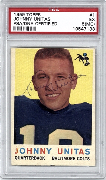 Johnny Unitas Rare Signed 1959 Topps #1 Football Card PSA 5!