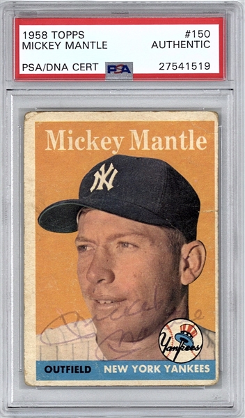 Mickey Mantle Vintage Signed 1958 Topps #150 Baseball Card (PSA/DNA)