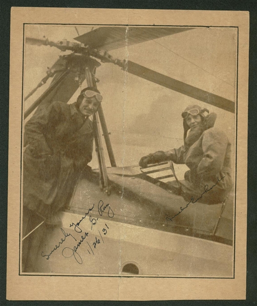 Amelia Earhart & James G. Ray Signed 5" x 5.5" Photograph Prior To Gyroplane Altitude Record Fight! (Beckett/BAS)