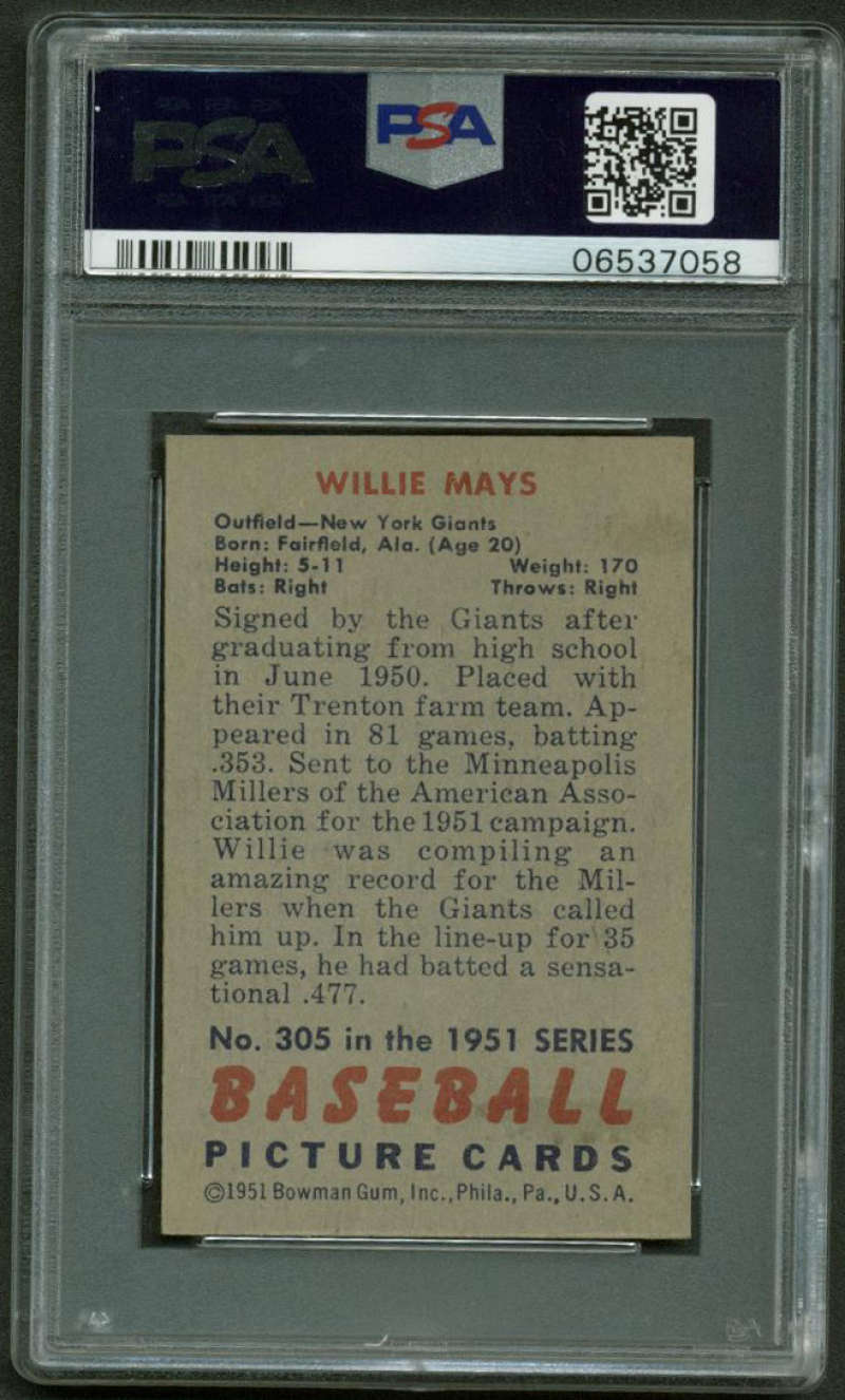 Lot Detail - 1951 Bowman Willie Mays #305 Rookie Card - PSA Graded EX-MT 6!