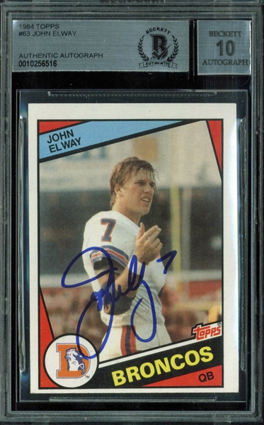 John Elway Signed 1984 Topps Rookie Card - BAS/Beckett Graded GEM MINT 10!