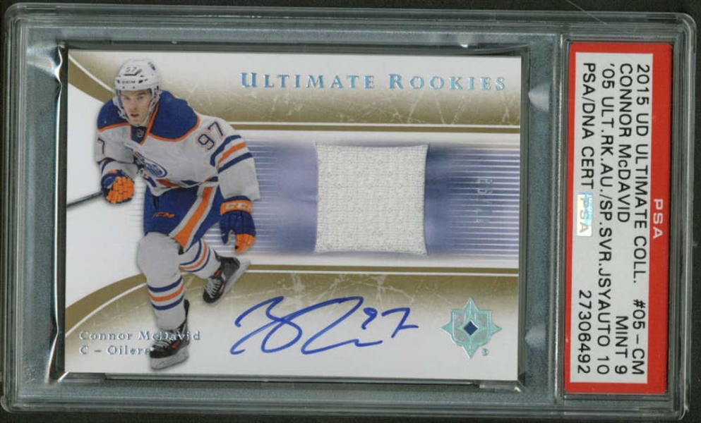 Connor McDavid Signed 2015 UD Ultimate Collection #05-CM PSA MINT 9 w/ 10 Auto