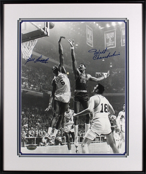 Wilt Chamberlain & Bill Russell Signed & Framed 16 x 20 B&W Photo (BAS/Beckett)