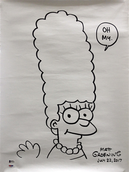 The Simpsons: Matt Groening Signed MASSIVE "Marge" Sketch on 18" x 24" Art Paper (BAS/Beckett)