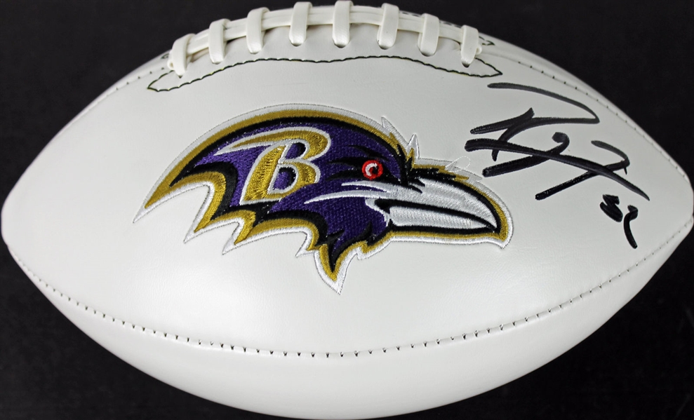 Ray Lewis Signed Baltimore Ravens Logo White Panel Football (PSA/DNA)