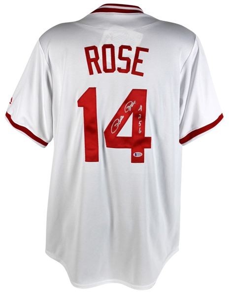 Pete Rose Signed & Inscribed Majestic Coolbase Jersey (BAS/Beckett)