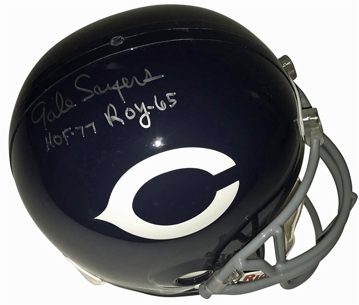 Gale Sayers Signed Chicago Bears Helmet w/ "HOF 77 & ROY 65" Inscription! (Beckett/BAS Guaranteed)