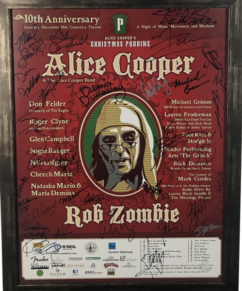 Alice Coopers Christmas Pudding Multi-Signed 16" x 20" Display w/ Cooper, Felder & Others (Beckett/BAS Guaranteed)