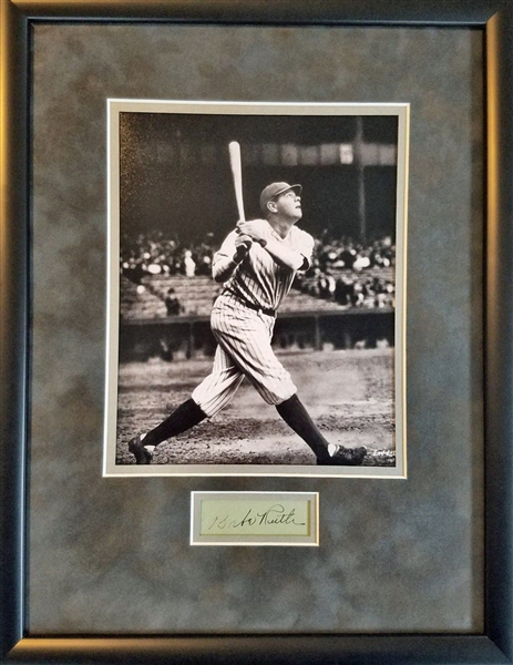 Babe Ruth Signed & Framed 1" x 3" Album Page (Beckett/BAS Guaranteed)