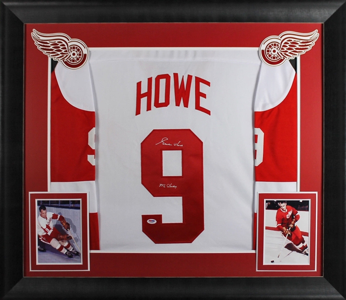 Gordie Howe Signed Red Wings Jersey in Custom Framed Display (PSA/DNA)