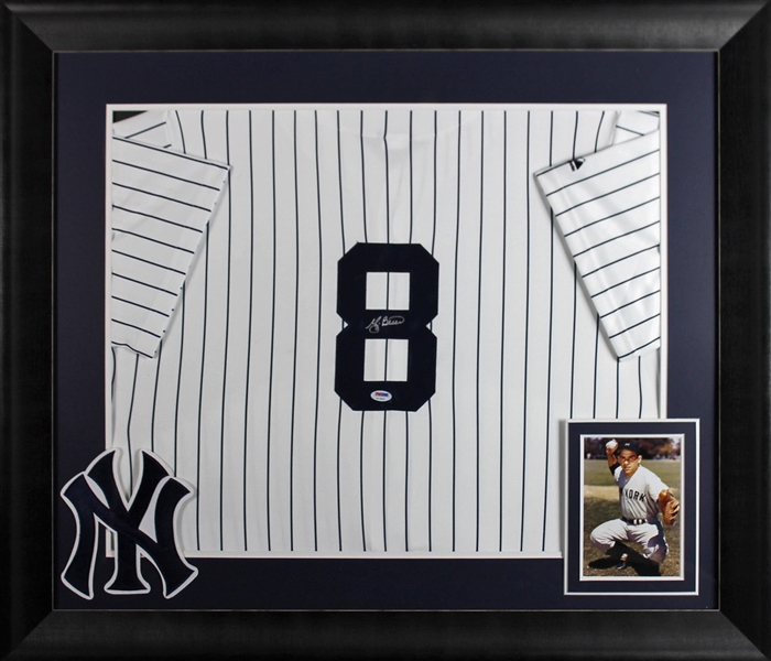 Yogi Berra Signed NY Yankees Jersey in Custom Framed Display (PSA/DNA)