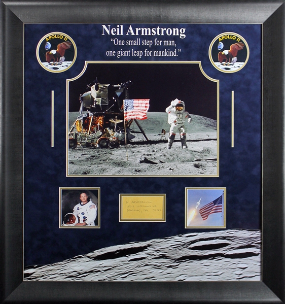 Neil Armstrong Signed Envelope Cut in Custom Framed Display (BAS/Beckett)