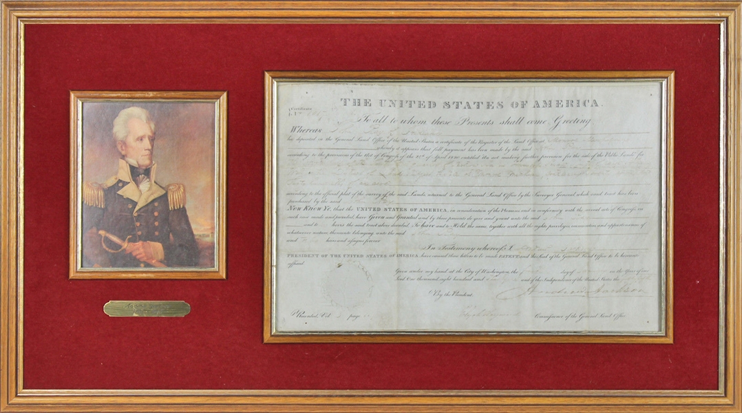 Andrew Jackson Signed & Framed 1831 Land Grant Document (BAS/Beckett)