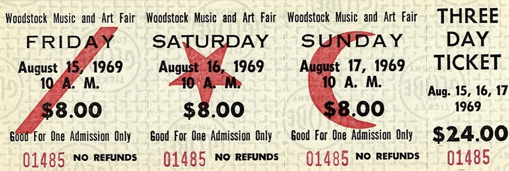 Original Near-Mint Unused Woodstock 3 Day Ticket 1969 Aug 15 16 17