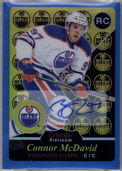 2015 O-Pee-Chee Connor McDavid Platinum Rainbow Signed Blue Rookie Card (Beckett/BAS Guaranteed)