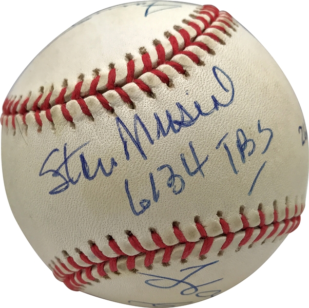 Total Base Leaders: Stan Musial, Hank Aaron & Willie Mays Signed & Inscribed ONL Baseball (Beckett/BAS)