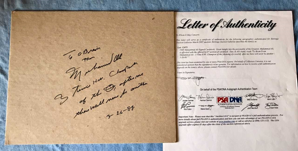Muhammad Ali Signed 8" x 10" Cardboard w/ Unique Inscription & Sketch (PSA/DNA ALOA & BAS/Beckett Guaranteed)