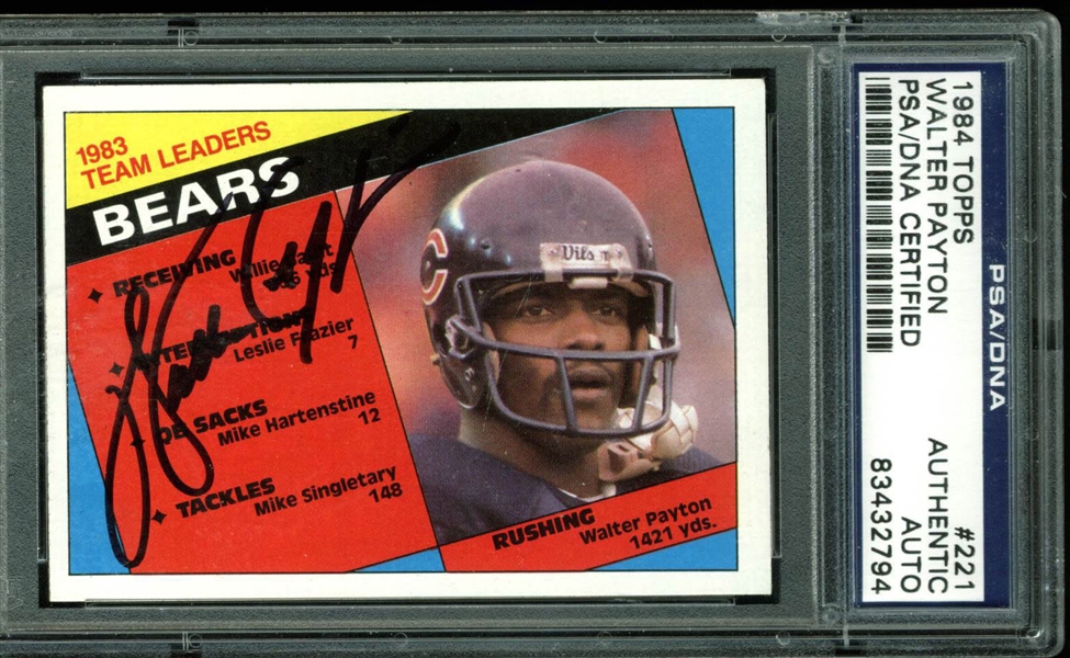 Walter Payton Signed 1984 Topps #221 Trading Card (PSA/DNA Encapsulated)