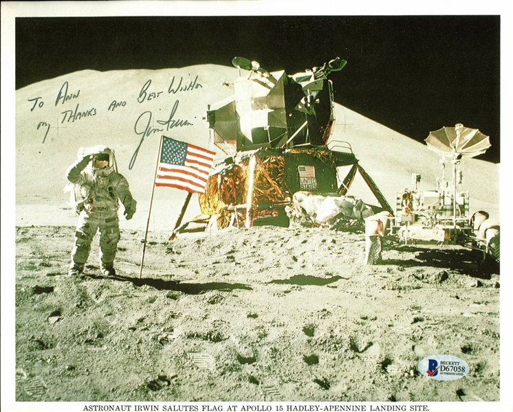 Apollo 15: Jim Irwin Signed 8" x 10" Photo on the Moon (BAS/Beckett)