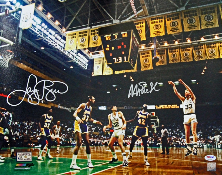Magic Johnson & Larry Bird Dual-Signed 1987 Finals 16" x 20" Photo (PSA/DNA)