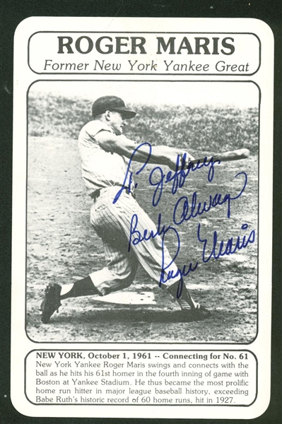 Roger Maris Signed & Inscribed 61st Home Run Photo Card (Beckett/BAS Guaranteed)