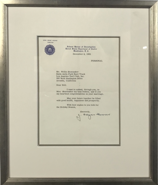 J. Edgar Hoover Signed 1961 FBI Letter (Beckett/BAS Guaranteed)