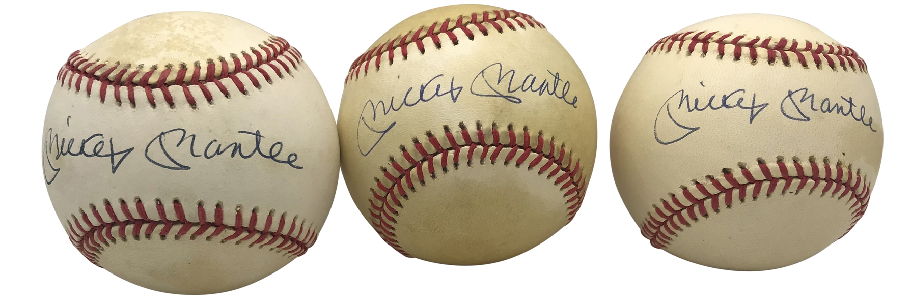 Mickey Mantle Signed Lot of Three (3) OAL Baseballs (Beckett/BAS Guaranteed)