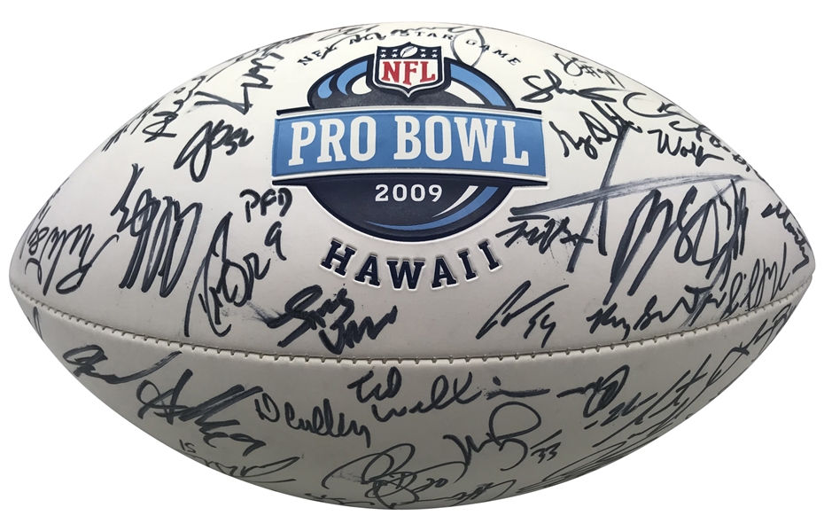 2009 NFC Pro Bowl Team Signed Football w/ Brees, Fitzgerald, Briggs & Others! (Beckett/BAS Guaranteed)
