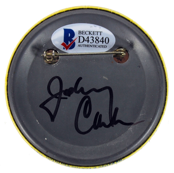 Johnny Cash Signed Vintage 1976 "Super Rally" Button (BAS/Beckett)