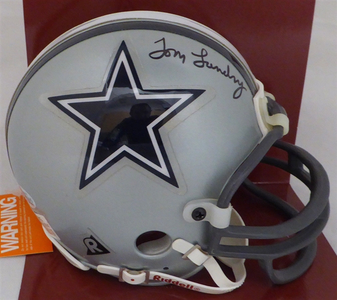 Tom Landry Signed Dallas Cowboys Mini Helmet (BAS/Beckett)