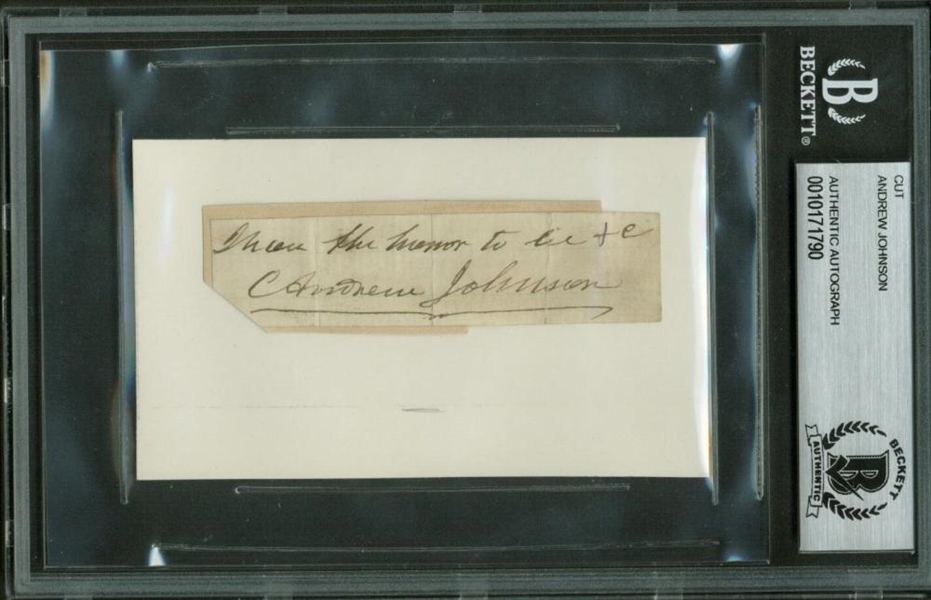 Andrew Johnson Signed Handwritten Note Cut (Beckett/BAS)