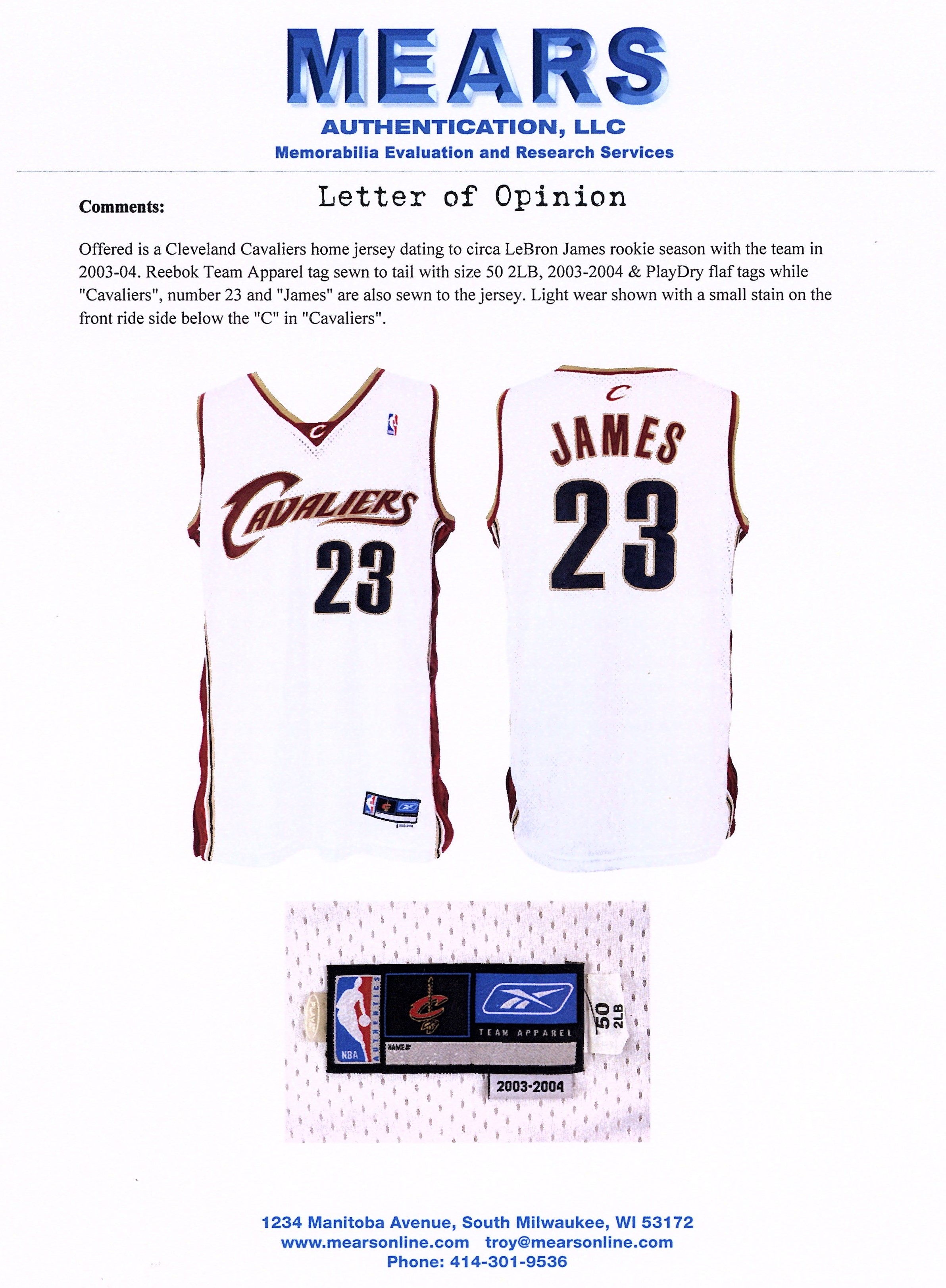 Lebron James Game Worn Used Rookie Jersey Autograph Upper Deck + Mears  2003-2004