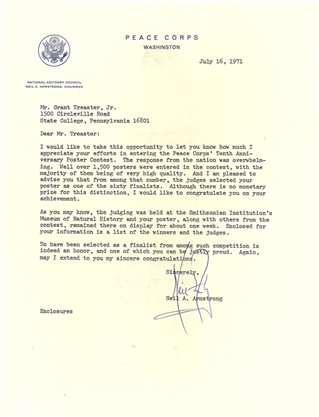 Neil Armstrong Signed 1971 Peace Corps Letter (Beckett/BAS)