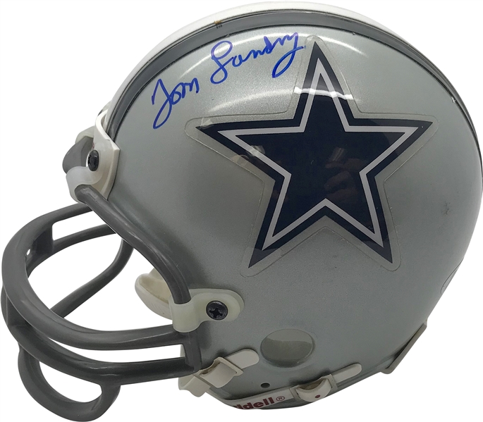 Tom Landry Rare Signed Dallas Cowboys Mini Helmet (Beckett/BAS)