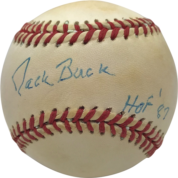 Jack Buck RARE Signed ONL Baseball w/ "HOF 87" Inscription (Beckett/BAS)